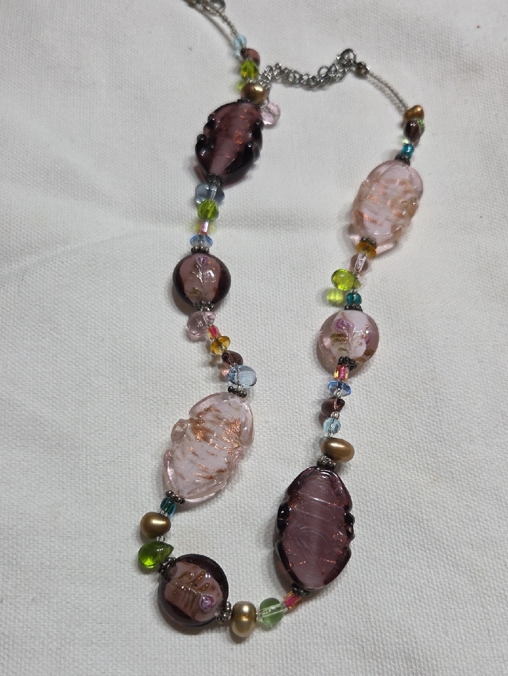 Beaded Hand Blown Glass Colorful Necklace Beautifully Hand Blown Glass Necklace